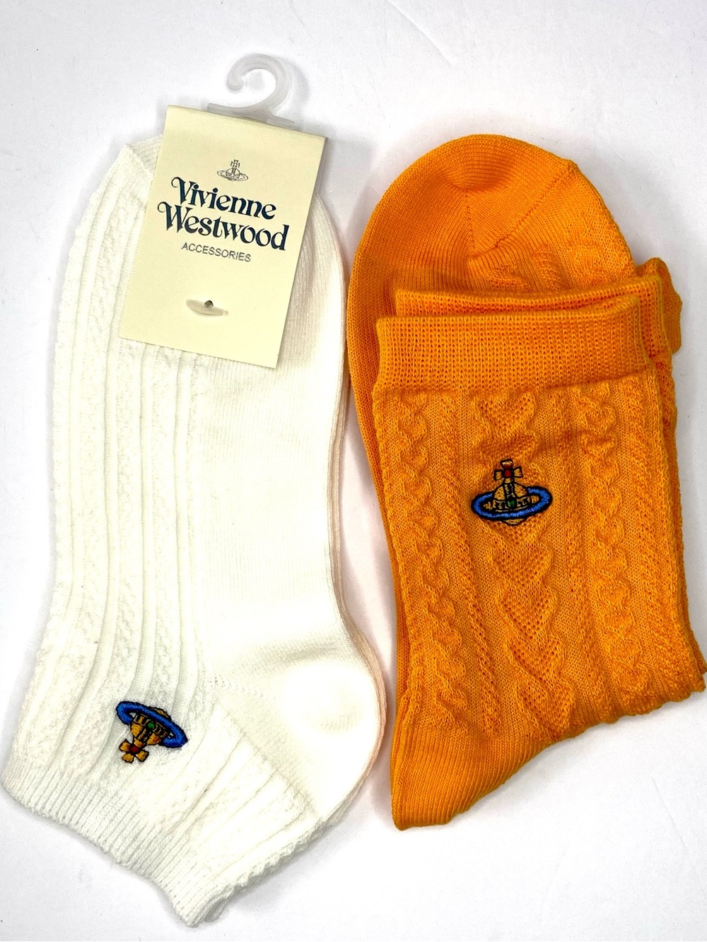 Vivienne Westwood White & Orange Embroidered Crew Socks